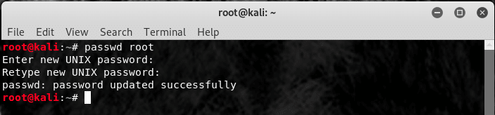 changement de mot de passe kali linux